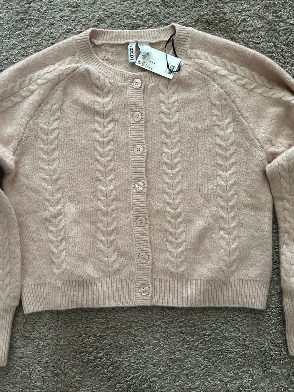 Blush Soft Cable-Knit Button Cardigan M NWT